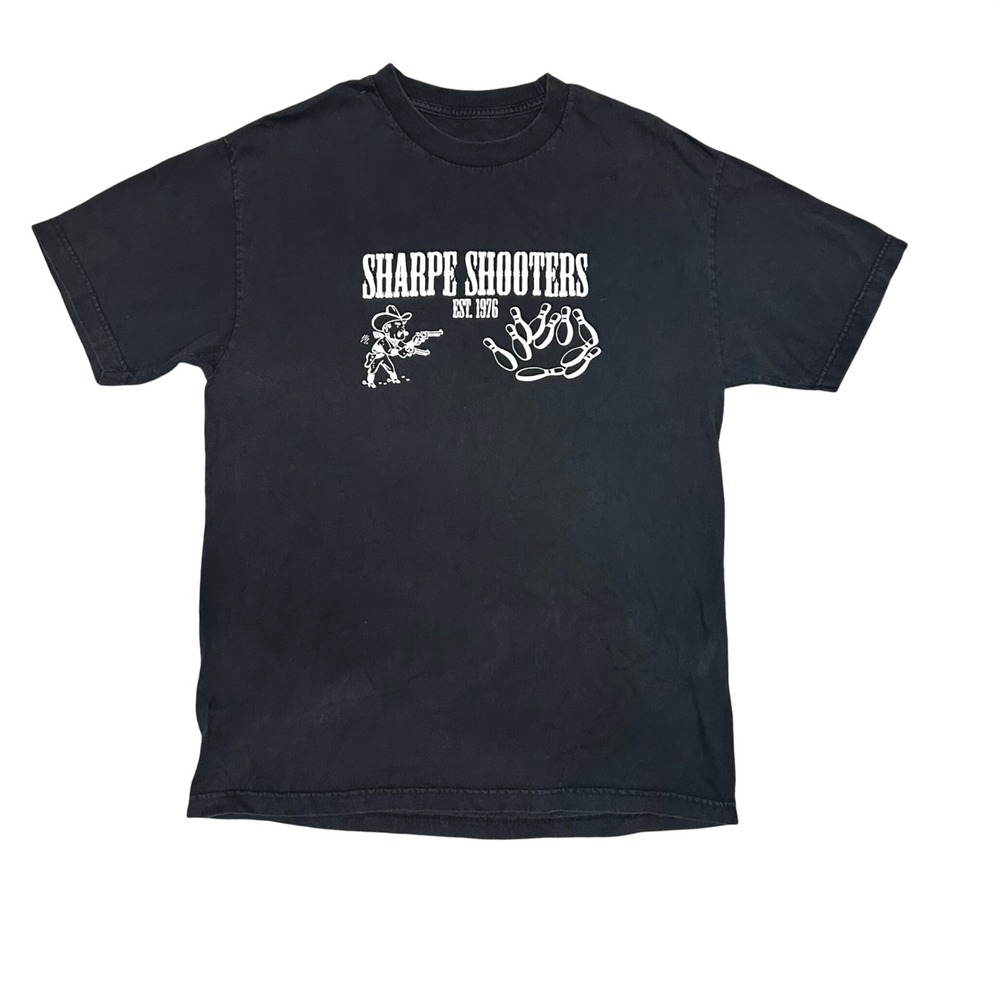 Sharpe Shooters Bowling Graphic T-Shirt Mens Medium Black Cowboy Short Sleeve T